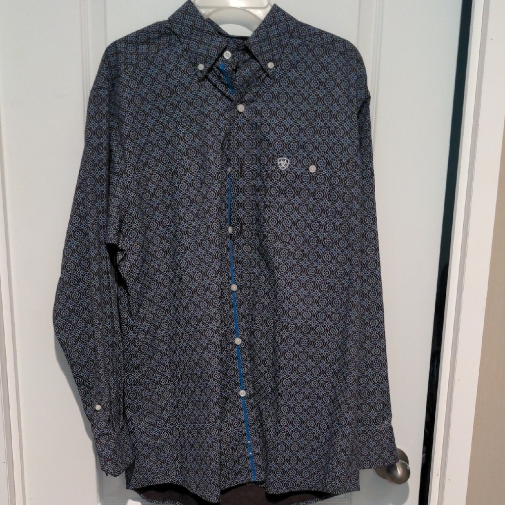 Ariat Men's Geometric Button Down Shirt - Blue and Black